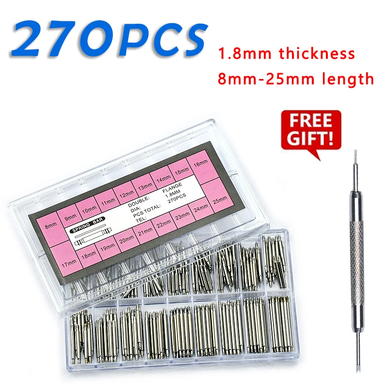 Spring Bar Tool Set - 270개/세트 스테인리스 스틸 스프링 바 직경